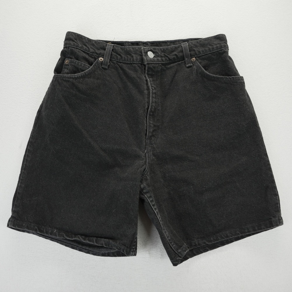 Levis 951 Relaxed Fit Black Denim Shorts Orange Tab Made in USA 14 Vintage